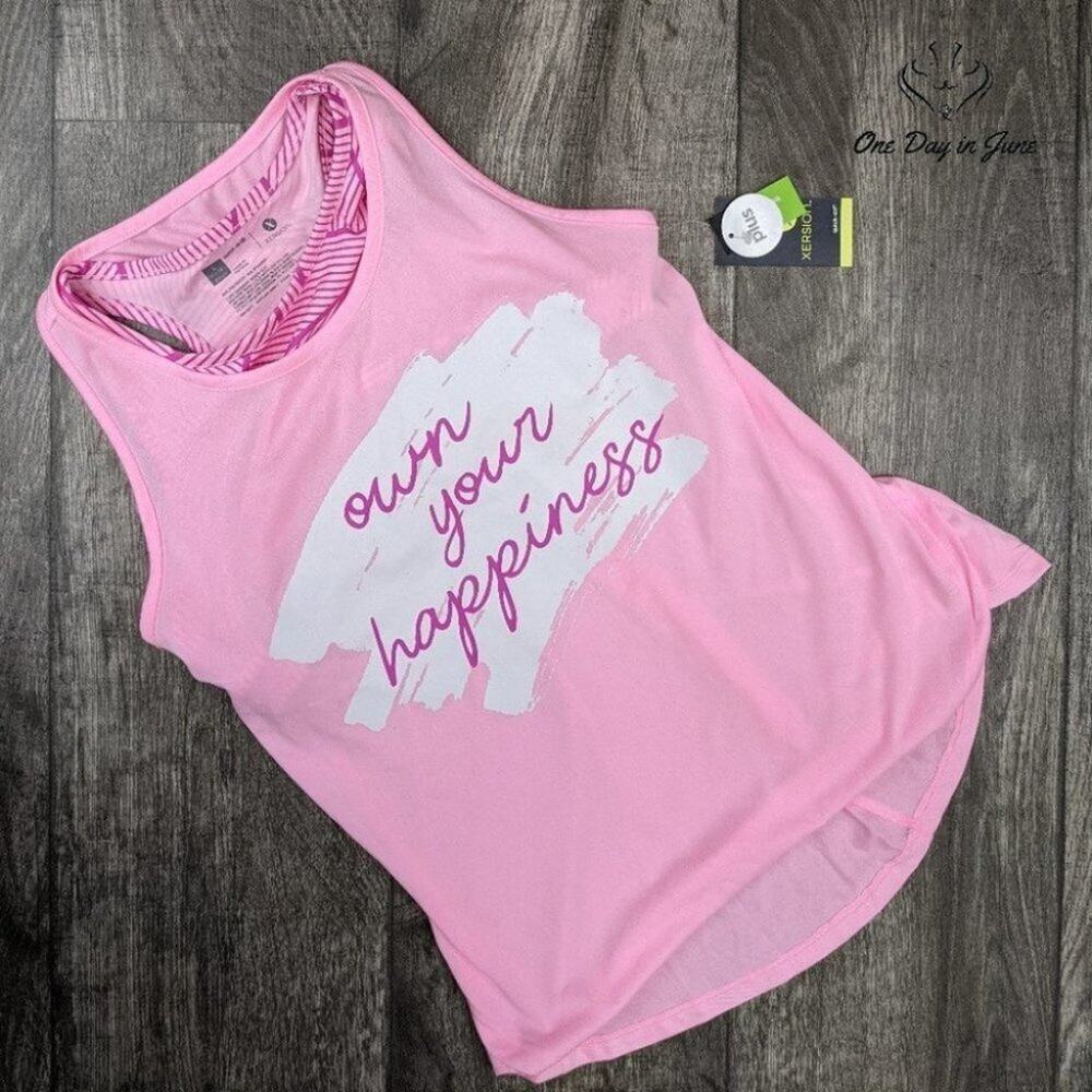 Xersion Girls Double Up Workout Tank Top Pink Happiness NWT Size 18.5 Plus